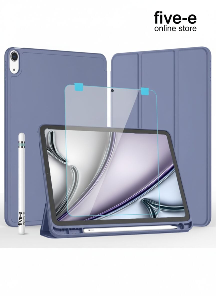Apple iPad 11. Nesil (A16) 11 Inc (2025) Kılıf Ekran Koruyucu ve Stylus Kalemli 3'ü 1 Arada Full Gear Set A3354 A3355 Lavanta