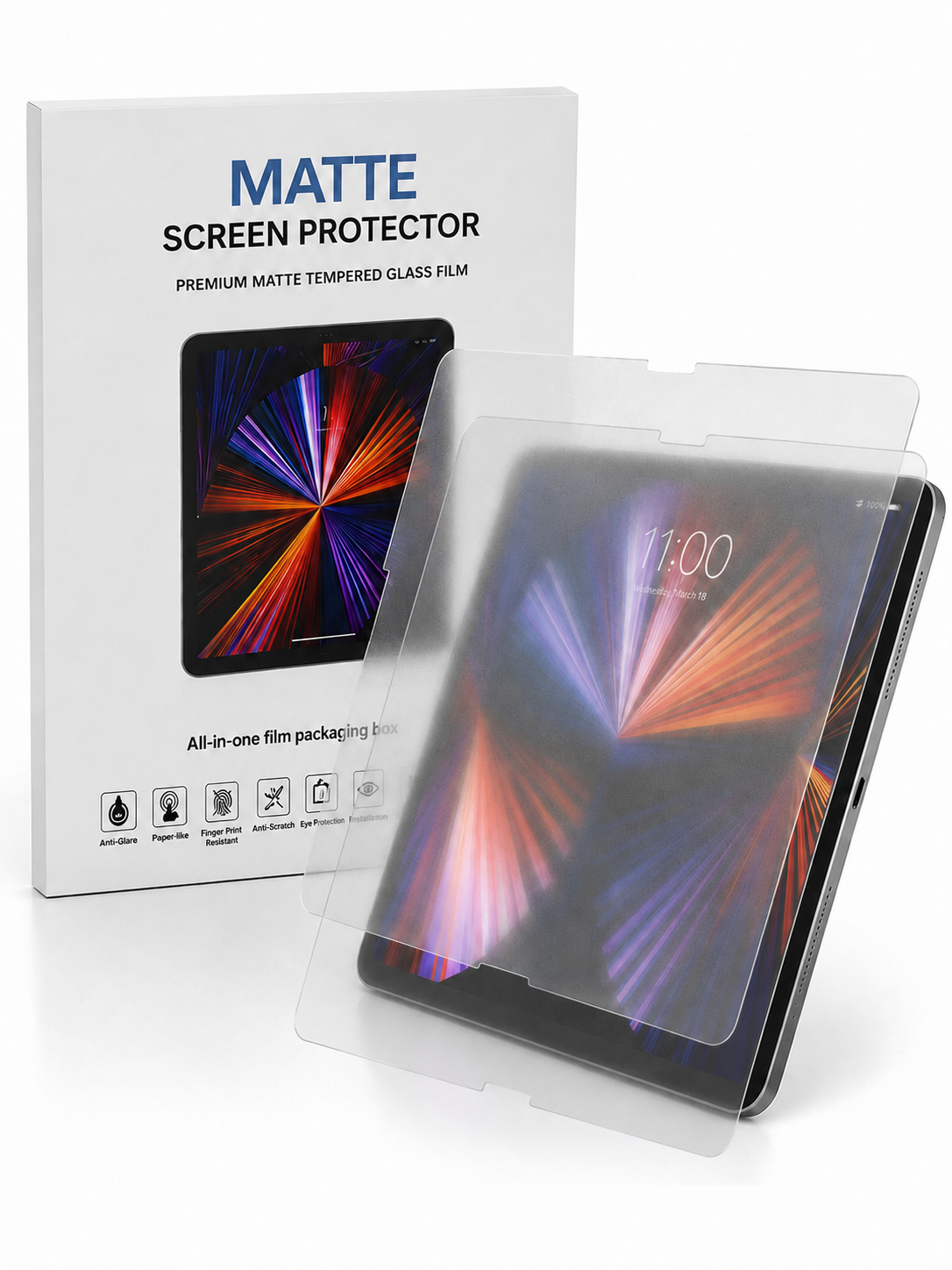 Apple iPad Air 4 10.9 Inc Kolay Uygulama Aparatlı Mat Temperli 2'li Cam Ekran Koruyucu (Kutulu) - 2 Adet