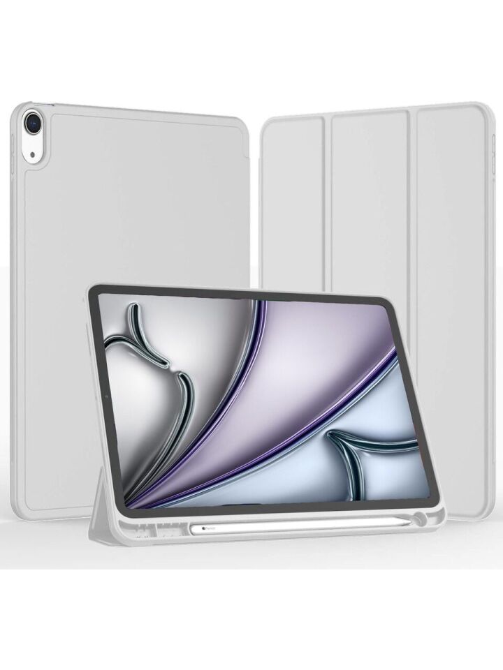 Apple iPad 11. Nesil (A16) 11 Inc (2025) Kılıf Ekran Koruyucu ve Stylus Kalemli 3'ü 1 Arada Full Gear Set A3354 A3355 Gri