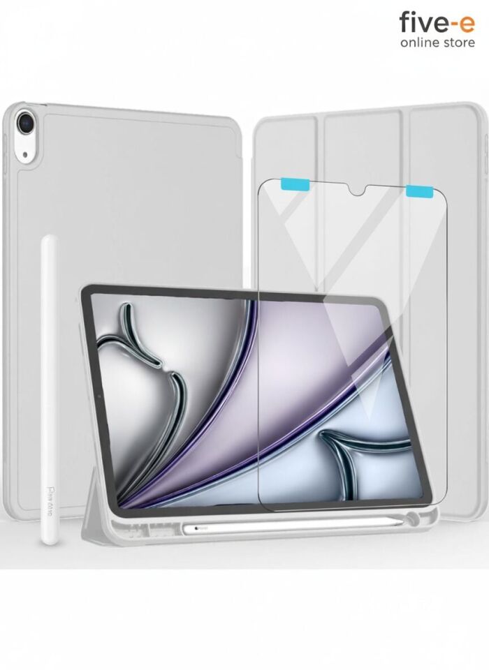 Apple iPad 11. Nesil (A16) 11 Inc (2025) Kılıf Ekran Koruyucu ve Stylus Kalemli 3'ü 1 Arada Full Gear Set A3354 A3355 Gri