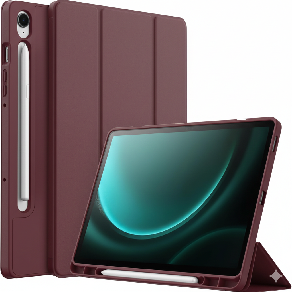 Samsung Galaxy Tab S10 Fe Kalem Şarjına Uygun Kalemlikli Uyku Modlu Stromix Standlı Kapaklı Kılıf Sm- X520 Bordo
