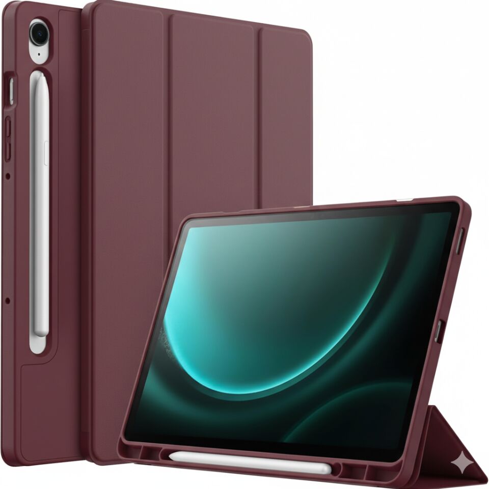 Samsung Galaxy Tab S10 Fe Kalem Şarjına Uygun Kalemlikli Uyku Modlu Stromix Standlı Kapaklı Kılıf Sm- X520 Bordo