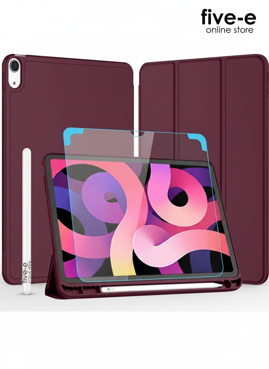 Apple iPad 11. Nesil (A16) 11 Inc (2025) Kılıf Ekran Koruyucu ve Stylus Kalemli 3'ü 1 Arada Full Gear Set A3354 A3355 Bordo