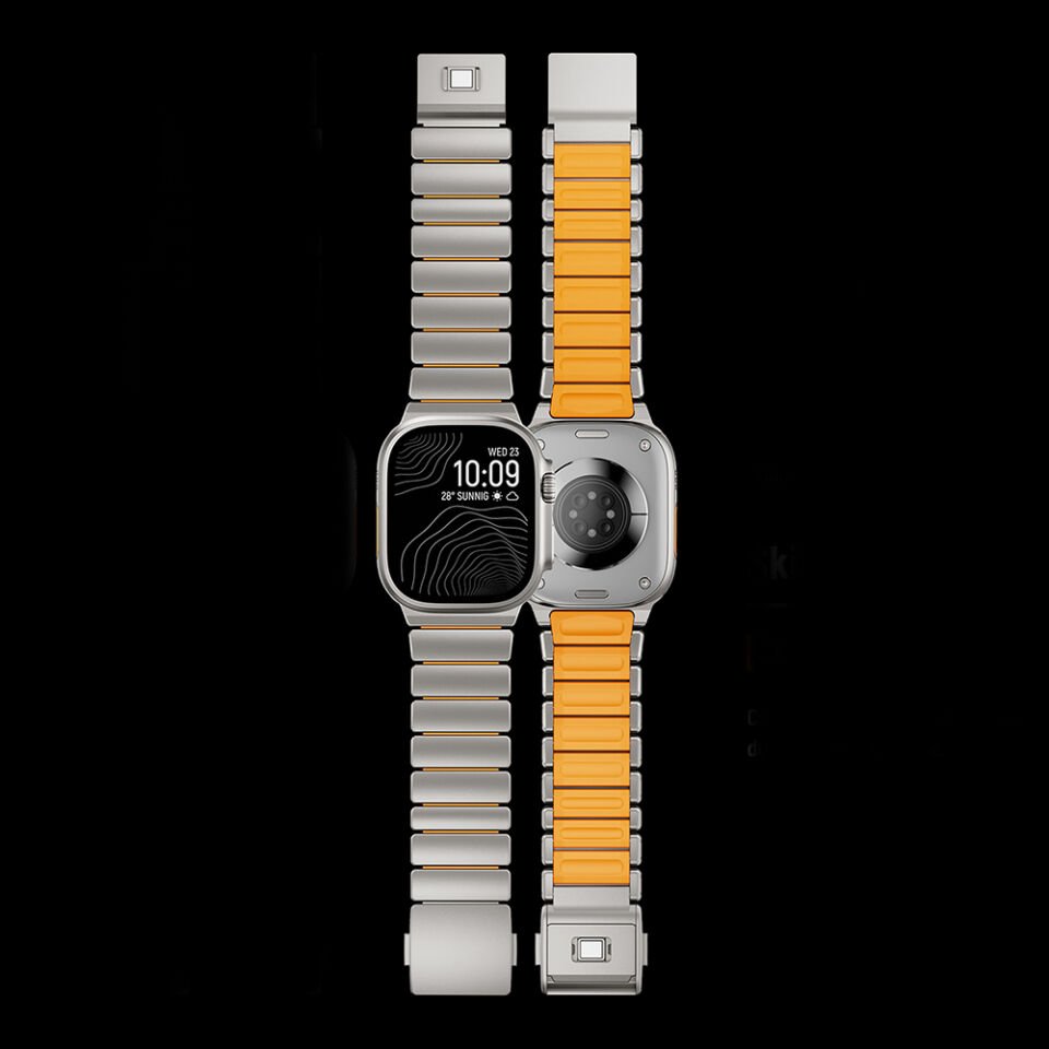 Apple Watch Ultra 3 49mm Çift Bileşenli Endüstriyel Metal Kaplama Termo-Silikon Fusion Serisi Kordon Gümüş - Mavi