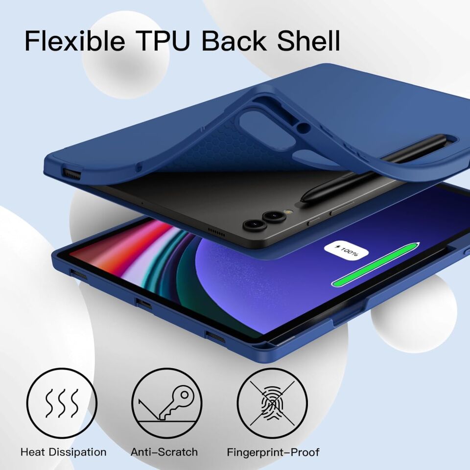 Samsung Galaxy Tab S10 Lite Kalem Şarjına Uygun Kalemlikli Uyku Modlu Stromix Standlı Kapaklı Kılıf SM-X400 Lacivert