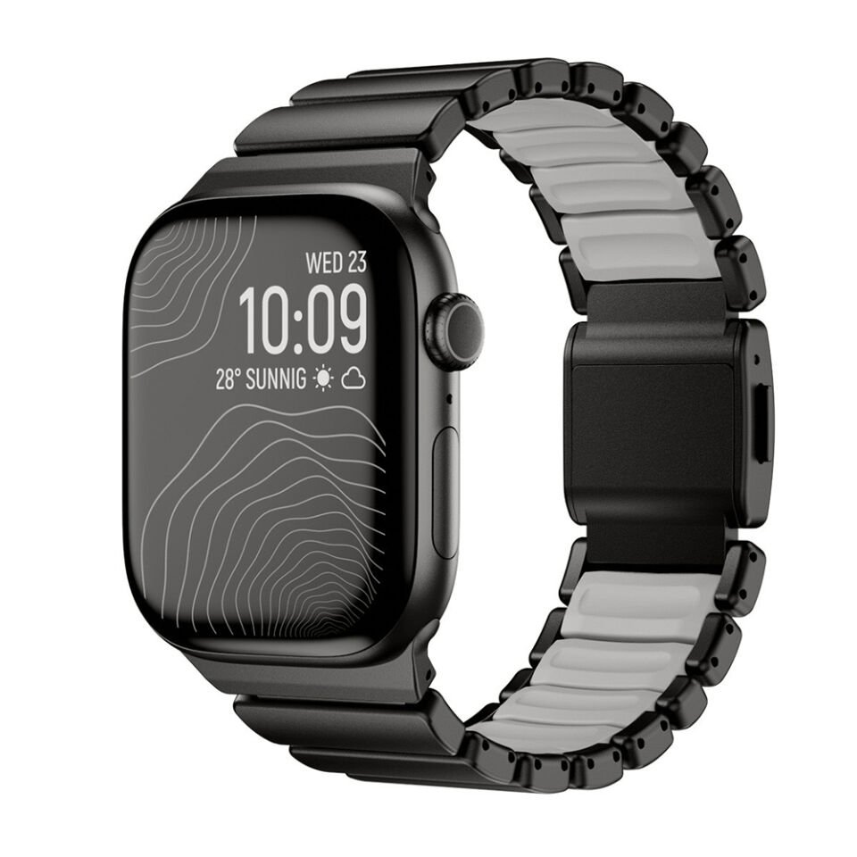 Apple Watch Ultra 3 49mm Çift Bileşenli Endüstriyel Metal Kaplama Termo-Silikon Fusion Serisi Kordon Siyah - Gri