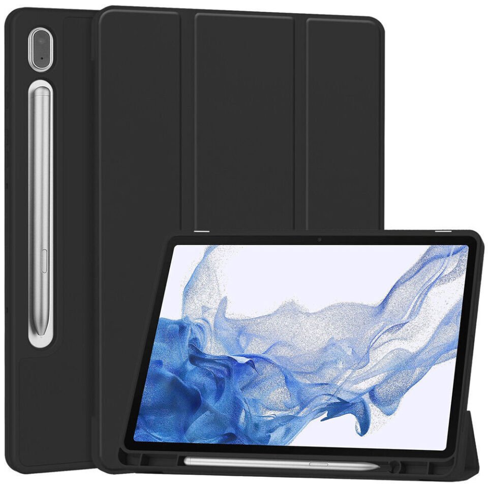 Samsung Galaxy Tab S10 Lite Kalem Şarjına Uygun Kalemlikli Uyku Modlu Stromix Standlı Kapaklı Kılıf SM-X400 Siyah