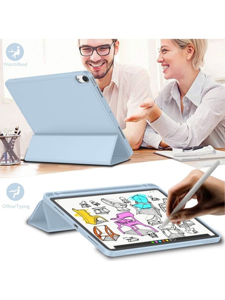 Apple iPad 10. Nesil 10.9 (2022) Kılıf Ekran Koruyucu ve Stylus Kalemli 3'ü 1 Arada Full Gear Set A2696 A2757 A2777 A3162 Açık Mavi
