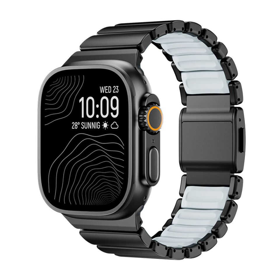 Apple Watch Ultra 2 49mm Çift Bileşenli Endüstriyel Metal Kaplama Termo-Silikon Fusion Serisi Kordon Siyah - Mavi