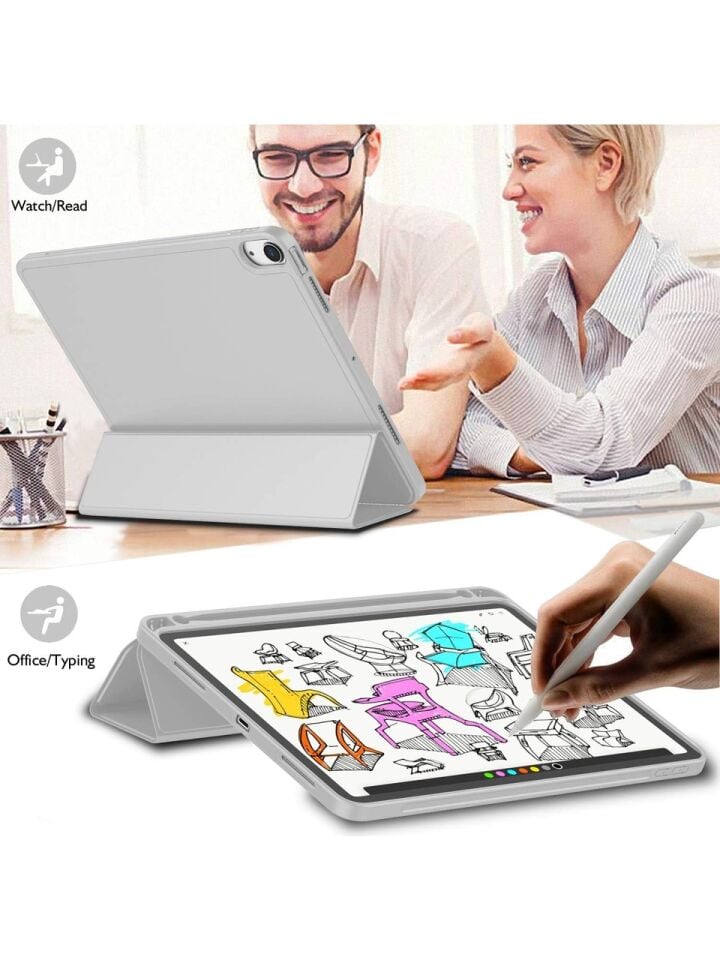 Apple iPad 10. Nesil 10.9 (2022) Kılıf Ekran Koruyucu ve Stylus Kalemli 3'ü 1 Arada Full Gear Set A2696 A2757 A2777 A3162 Gri