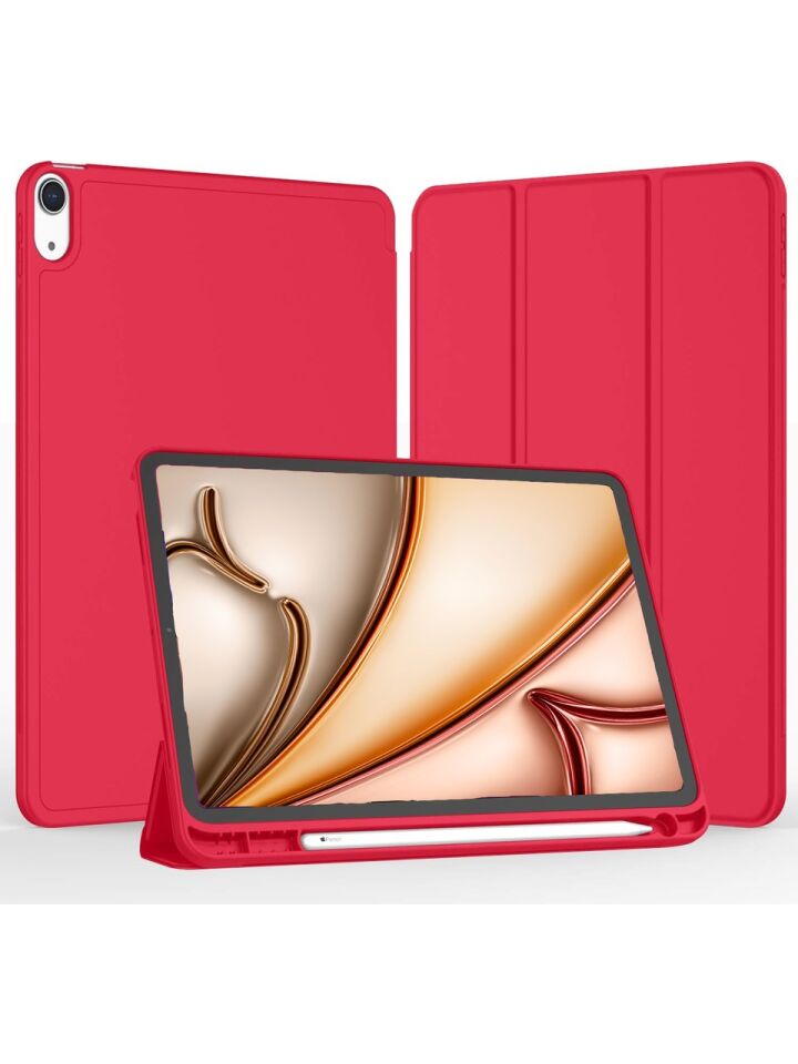 Apple iPad 10. Nesil 10.9 (2022) Kılıf Ekran Koruyucu ve Stylus Kalemli 3'ü 1 Arada Full Gear Set A2696 A2757 A2777 A3162 Kırmızı
