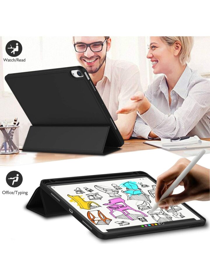 Apple iPad Air 4. Nesil 10.9 (2020) Kılıf Ekran Koruyucu ve Stylus Kalemli 3'ü 1 Arada Full Gear Set A2316 A2324 A2325 A2072 Siyah