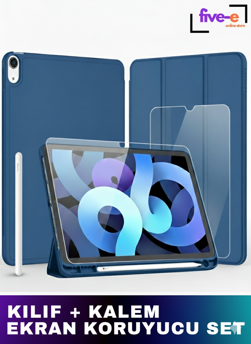 Apple iPad Air 4. Nesil 10.9 (2020) Kılıf Ekran Koruyucu ve Stylus Kalemli 3'ü 1 Arada Full Gear Set A2316 A2324 A2325 A2072 Petrol Yeşili