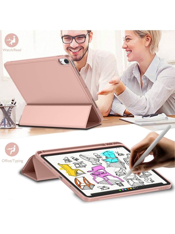 Apple iPad Air 4. Nesil 10.9 (2020) Kılıf Ekran Koruyucu ve Stylus Kalemli 3'ü 1 Arada Full Gear Set A2316 A2324 A2325 A2072 Rose Gold