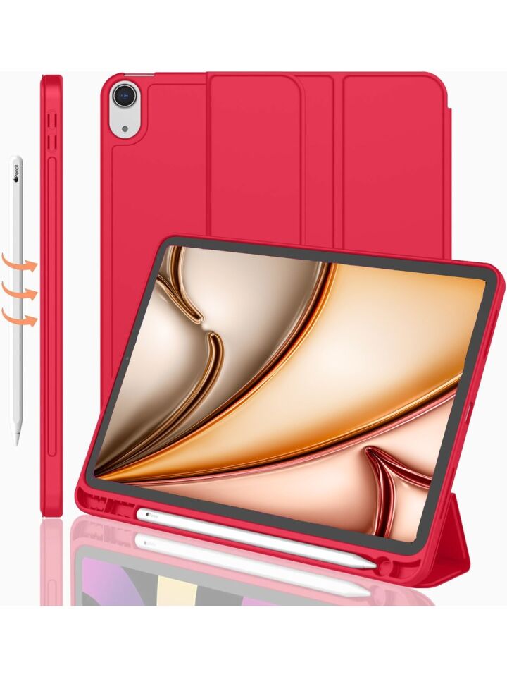 Apple iPad Air 4. Nesil 10.9 (2020) Kılıf Ekran Koruyucu ve Stylus Kalemli 3'ü 1 Arada Full Gear Set A2316 A2324 A2325 A2072 Kırmızı