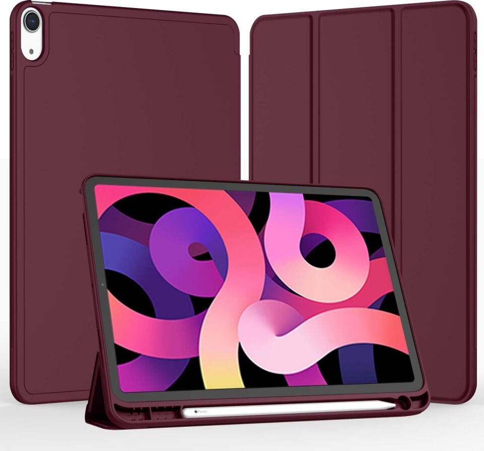 Apple iPad Air 4. Nesil 10.9 (2020) Kılıf Ekran Koruyucu ve Stylus Kalemli 3'ü 1 Arada Full Gear Set A2316 A2324 A2325 A2072 Bordo