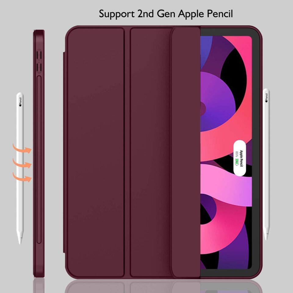 Apple iPad Air 4. Nesil 10.9 (2020) Kılıf Ekran Koruyucu ve Stylus Kalemli 3'ü 1 Arada Full Gear Set A2316 A2324 A2325 A2072 Bordo
