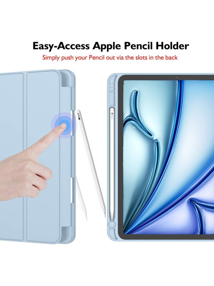 Apple iPad Air 5. Nesil 10.9 (2022) Kılıf Ekran Koruyucu ve Stylus Kalemli 3'ü 1 Arada Full Gear Set A2588 A2589 A2591 Açık Mavi