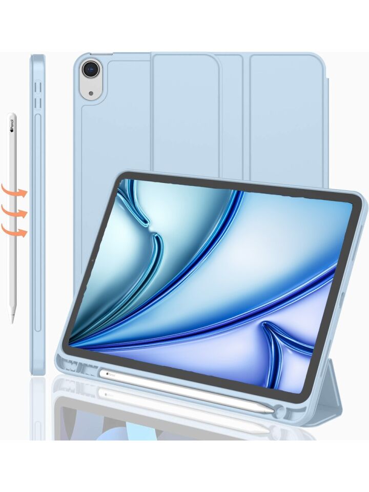 Apple iPad Air 5. Nesil 10.9 (2022) Kılıf Ekran Koruyucu ve Stylus Kalemli 3'ü 1 Arada Full Gear Set A2588 A2589 A2591 Açık Mavi