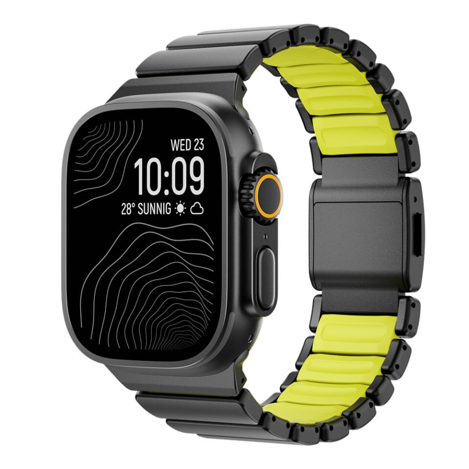 Apple Watch 7 45mm Çift Bileşenli Endüstriyel Metal Kaplama Termo-Silikon Fusion Serisi Kordon Siyah - Yeşil