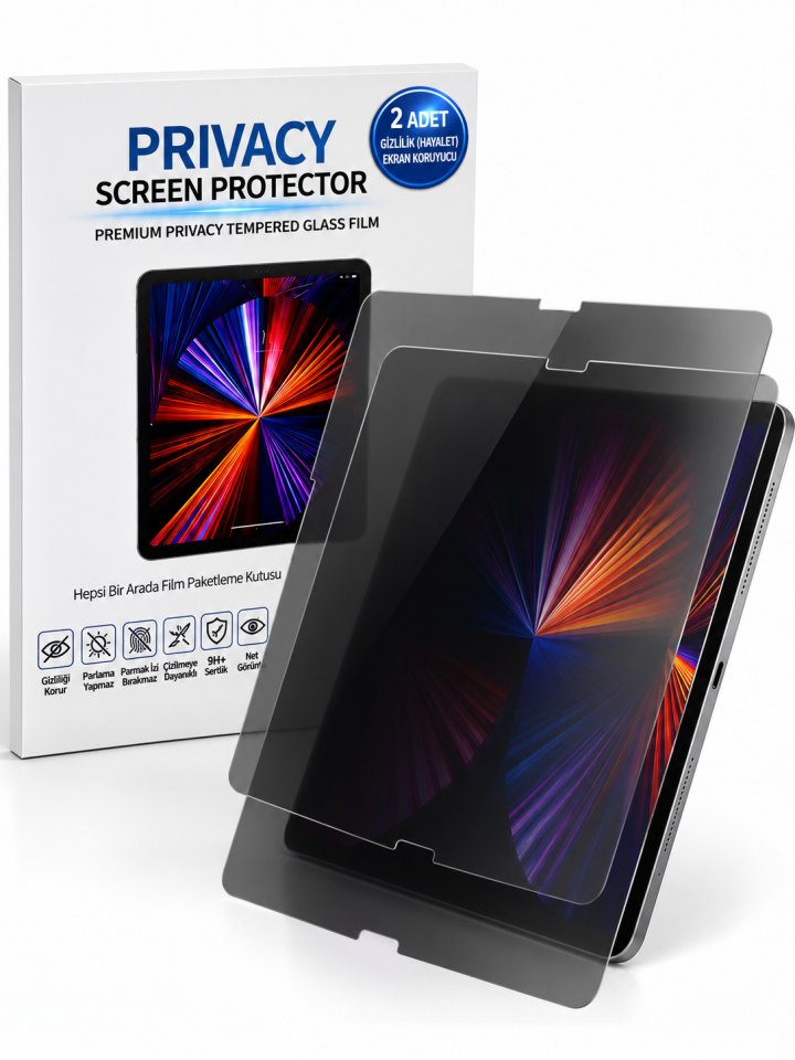 Apple iPad Air 13 M3 Kolay Uygulama Aparatlı Hayalet (Privacy) Temperli 2'li Cam Ekran Koruyucu (Kutulu) - 2 Adet