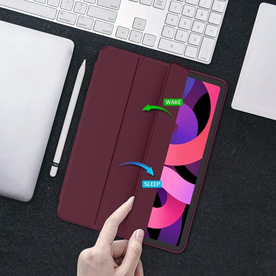 Apple iPad Air 5. Nesil 10.9 (2022) Kılıf Ekran Koruyucu ve Stylus Kalemli 3'ü 1 Arada Full Gear Set A2588 A2589 A2591 Bordo