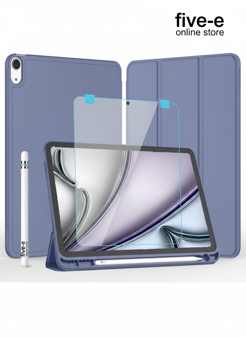 Apple iPad Air 11 M3 (2025) Kılıf Ekran Koruyucu ve Stylus Kalemli 3'ü 1 Arada Full Gear Set A3266 A3267 Lavanta