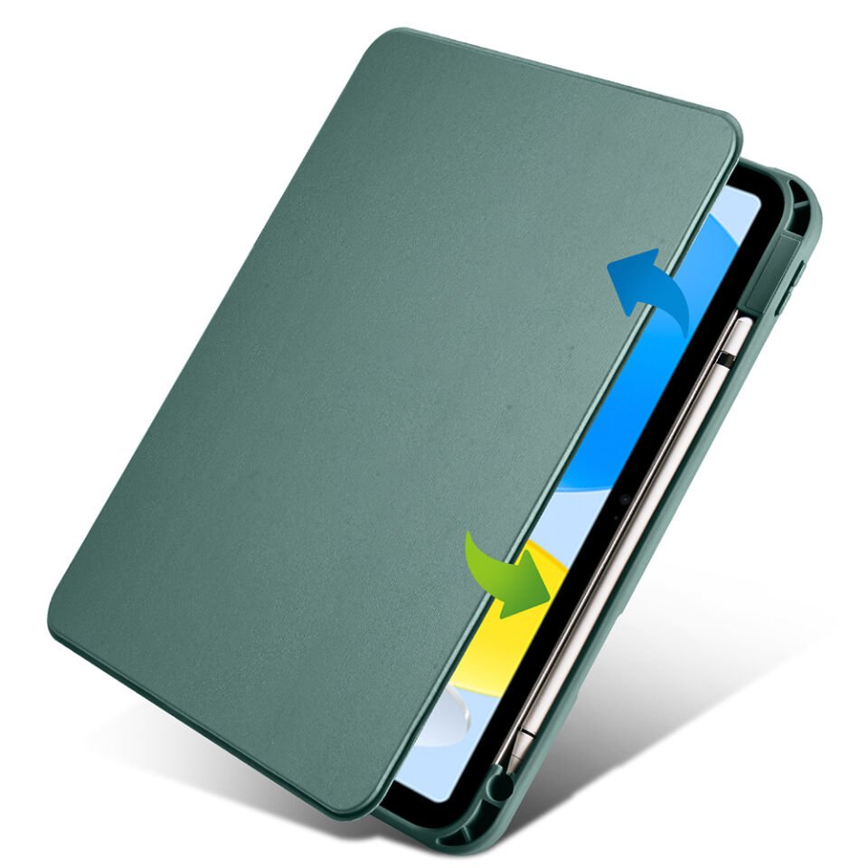 Apple iPad 10. Nesil 10.9 Inc Yatay ve Dikey Dönebilen Standlı Kalem Şarjına Uygun Darbe Dayanıklı Thermix Kılıf Koyu Yeşil