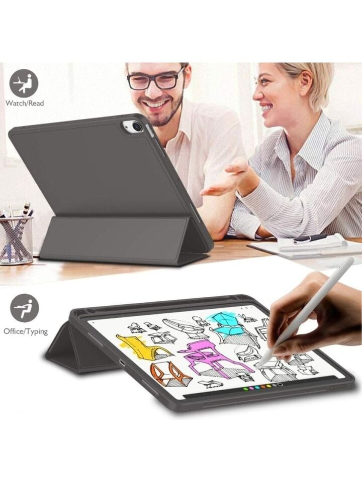 Apple iPad Air 11 M3 (2025) Kılıf Ekran Koruyucu ve Stylus Kalemli 3'ü 1 Arada Full Gear Set A3266 A3267 Füme