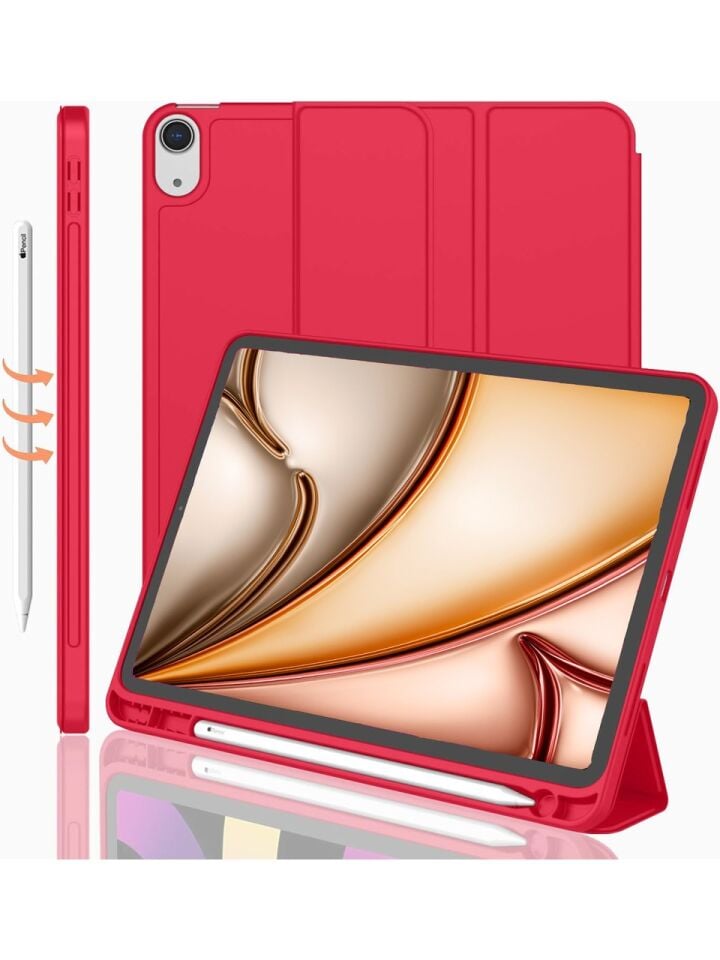 Apple iPad Air 11 M3 (2025) Kılıf Ekran Koruyucu ve Stylus Kalemli 3'ü 1 Arada Full Gear Set A3266 A3267 Kırmızı