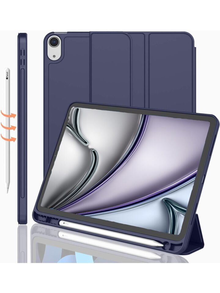 Apple iPad Air 11 Inc M2 (2024) Kılıf Ekran Koruyucu ve Stylus Kalemli 3'ü 1 Arada Full Gear Set A2902 A2903 A2904 Lacivert