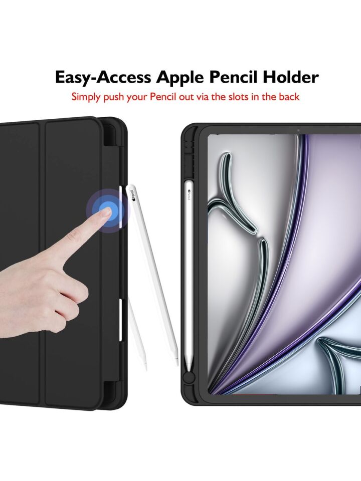 Apple iPad Air 11 Inc M2 (2024) Kılıf Ekran Koruyucu ve Stylus Kalemli 3'ü 1 Arada Full Gear Set A2902 A2903 A2904 Siyah