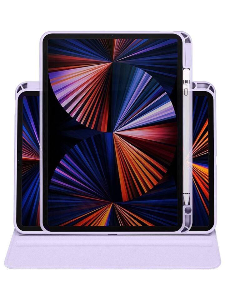 Apple iPad Air 5 10.9 Inc Yatay ve Dikey Dönebilen Standlı Kalem Şarjına Uygun Darbe Dayanıklı Thermix Kılıf Lila