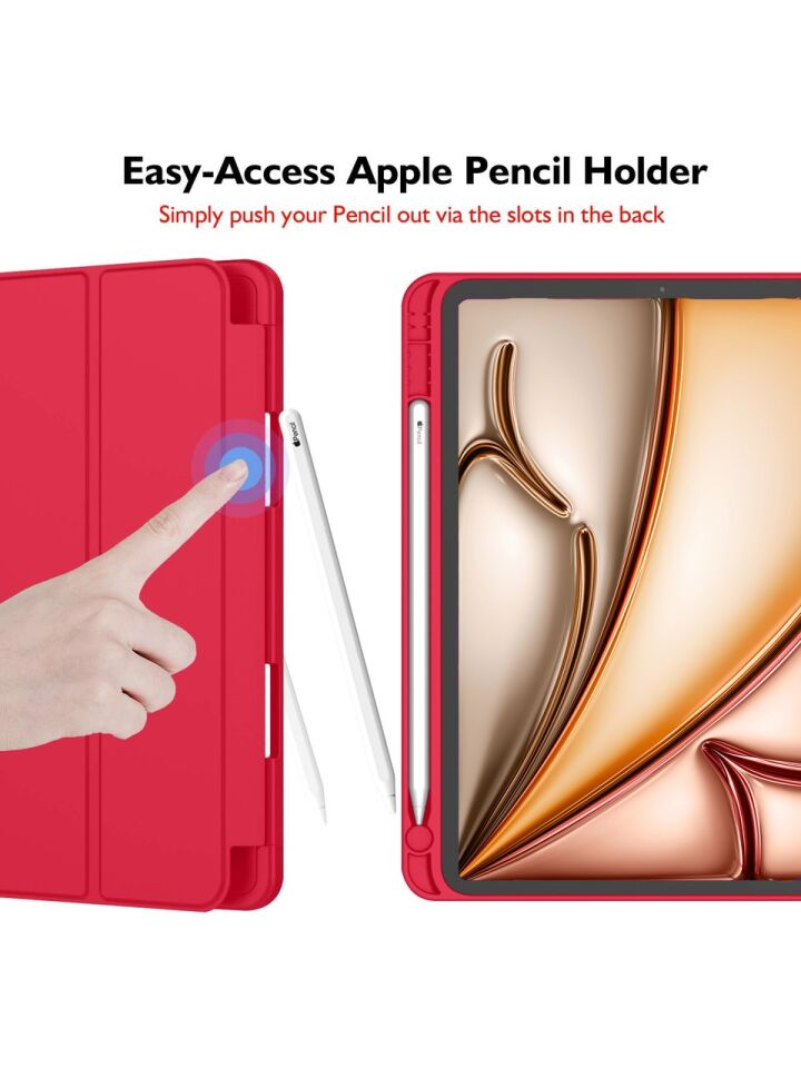 Apple iPad Air 11 Inc M2 (2024) Kılıf Ekran Koruyucu ve Stylus Kalemli 3'ü 1 Arada Full Gear Set A2902 A2903 A2904 Kırmızı