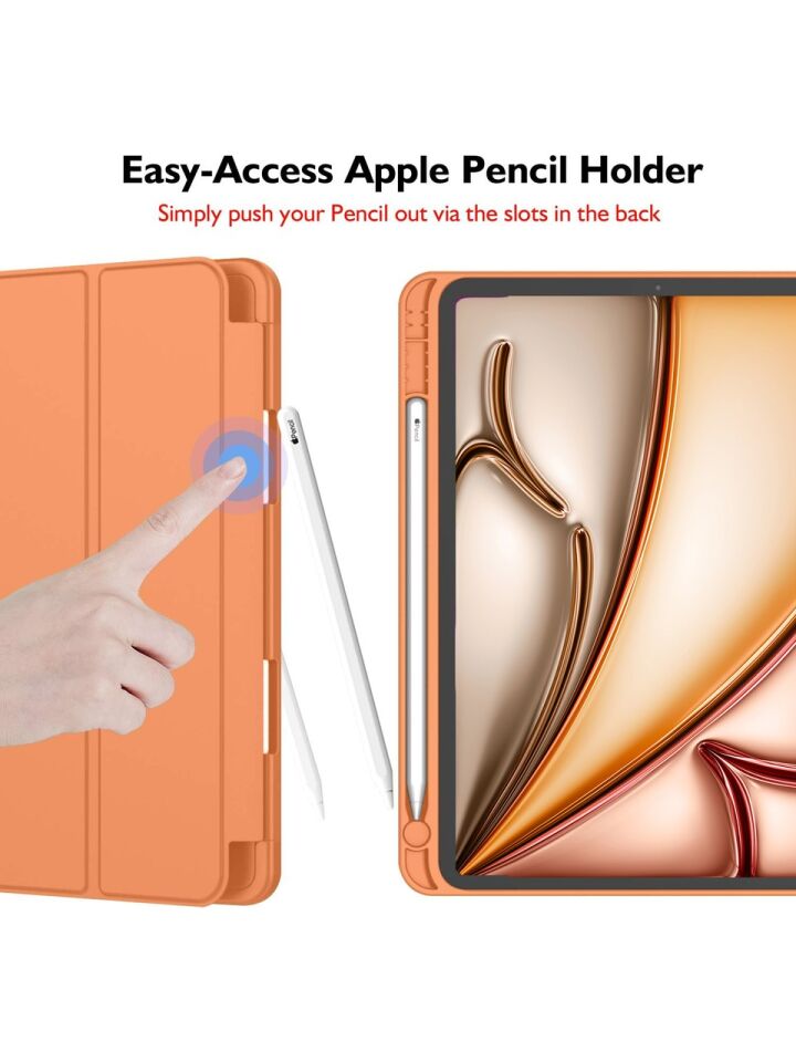 Apple iPad Air 11 Inc M4 (2026) Kılıf Ekran Koruyucu ve Stylus Kalemli 3'ü 1 Arada Full Gear Set Turuncu