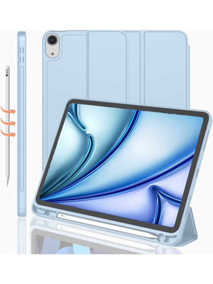 Apple iPad Air 11 Inc M4 (2026) Kılıf Ekran Koruyucu ve Stylus Kalemli 3'ü 1 Arada Full Gear Set Açık Mavi