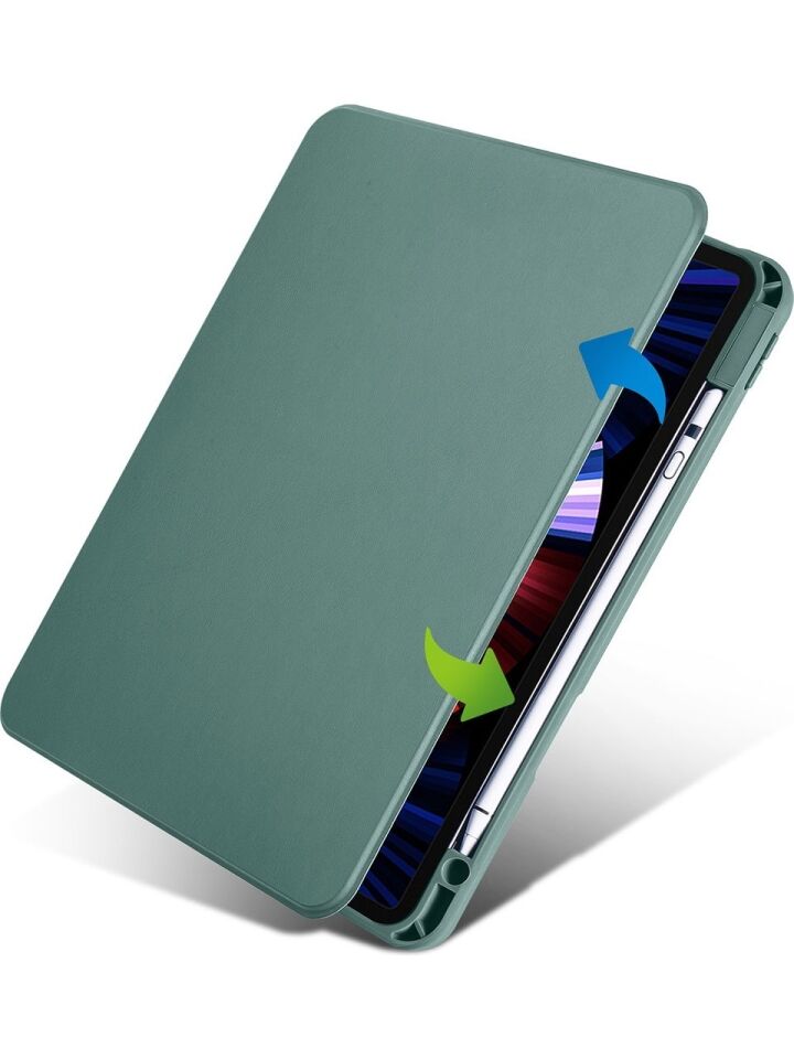 Apple iPad Air 11 M2 Yatay ve Dikey Dönebilen Standlı Kalem Şarjına Uygun Darbe Dayanıklı Thermix Kılıf Koyu Yeşil