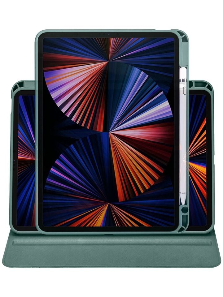 Apple iPad Air 11 M3 Yatay ve Dikey Dönebilen Standlı Kalem Şarjına Uygun Darbe Dayanıklı Thermix Kılıf Koyu Yeşil