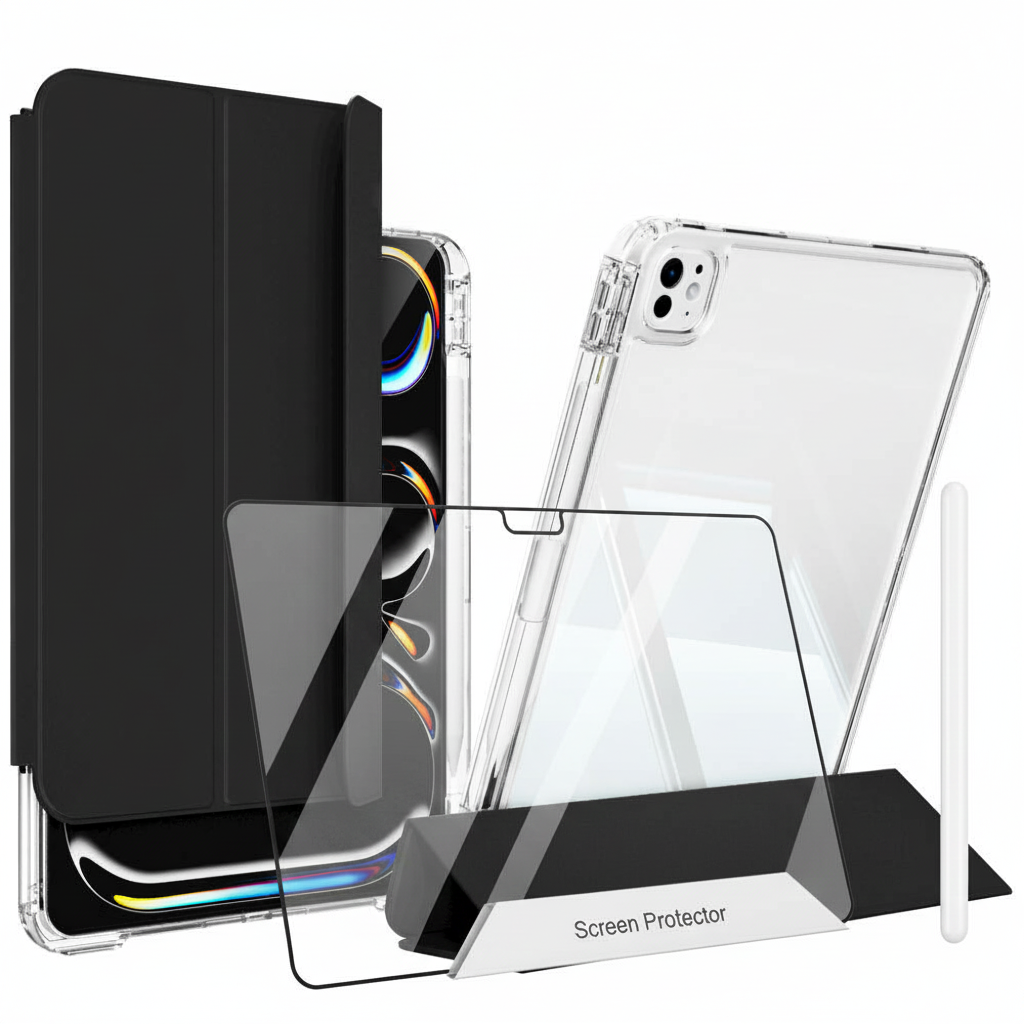 Apple iPad Pro 13 M4 (2024) i-Adapt Essential Ekran Koruyucu Stylus Kalem ve Kılıf Set