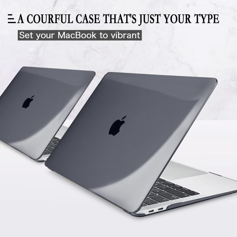 Apple MacBook Air 13.6 M3 2024 Darbelere Dayanıklı Ön Arka Clear Parlak Kapak Kılıf ve Koruyucu Set A3113 Siyah