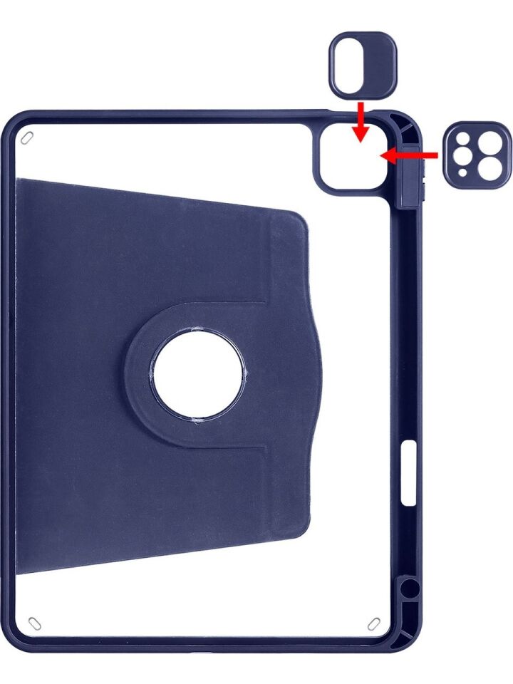 Apple iPad Pro 12.9 4. Nesil Yatay ve Dikey Dönebilen Standlı Kalem Şarjına Uygun Darbe Dayanıklı Thermix Kılıf Lacivert