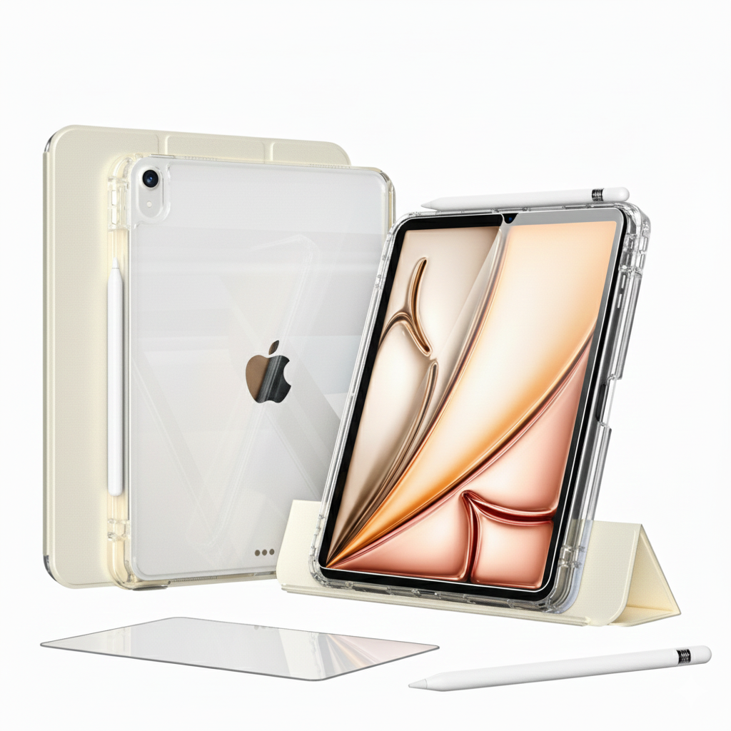Apple iPad Pro 11 M5 (2025) i-Adapt Essential Ekran Koruyucu Stylus Kalem ve Kılıf Set Gold