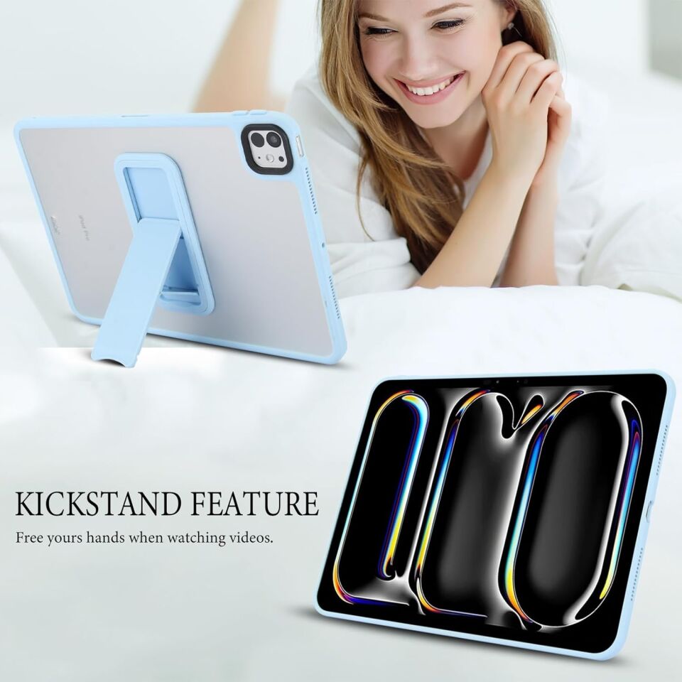 Five-E Apple iPad Pro 11 Inc 5. Nesil M4 (2024) Uyumlu Yatay Stand Olabilen Antishock Köşe ve Kamera Korumalı Arka Yüzeyi Mat Threxi Kılıf A2836 A2837