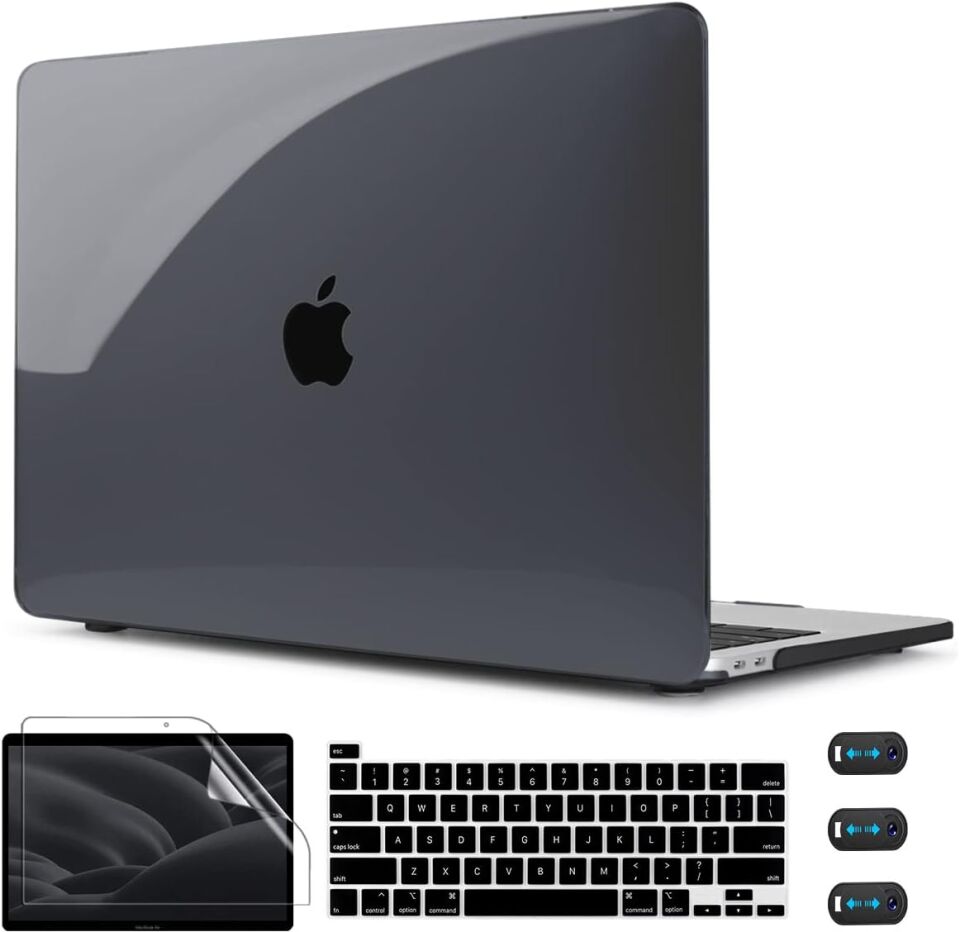 Apple MacBook Pro 14 M4 Max 2024 Çipli Darbelere Dayanıklı Ön Arka Clear Parlak Kapak Kılıf ve Koruyucu Set A3185 Siyah