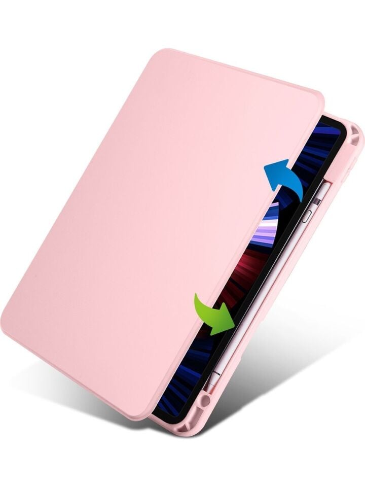 Apple iPad Pro 12.9 5. Nesil Yatay ve Dikey Dönebilen Standlı Kalem Şarjına Uygun Darbe Dayanıklı Thermix Kılıf Pembe