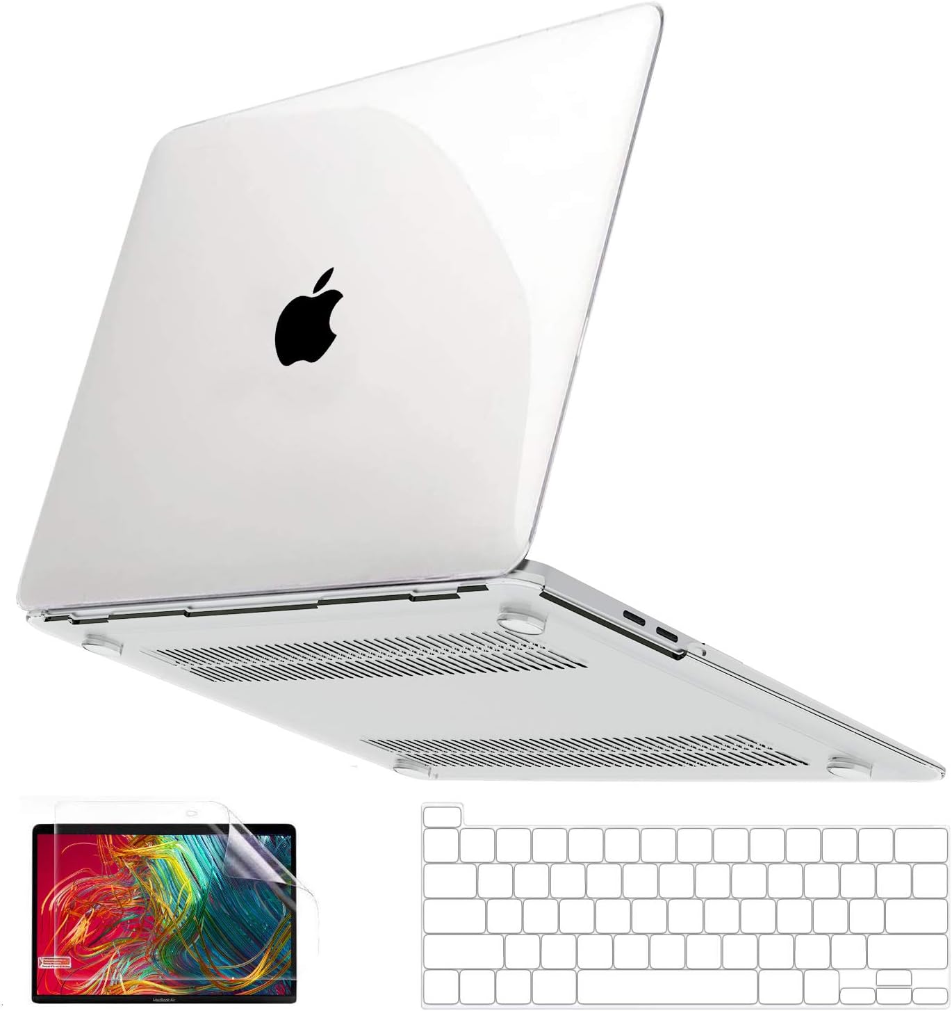 Apple MacBook Air 15.3 M4 Çipli 2025 Darbelere Dayanıklı Ön Arka Clear Parlak Kapak Kılıf ve Koruyucu Set Şeffaf