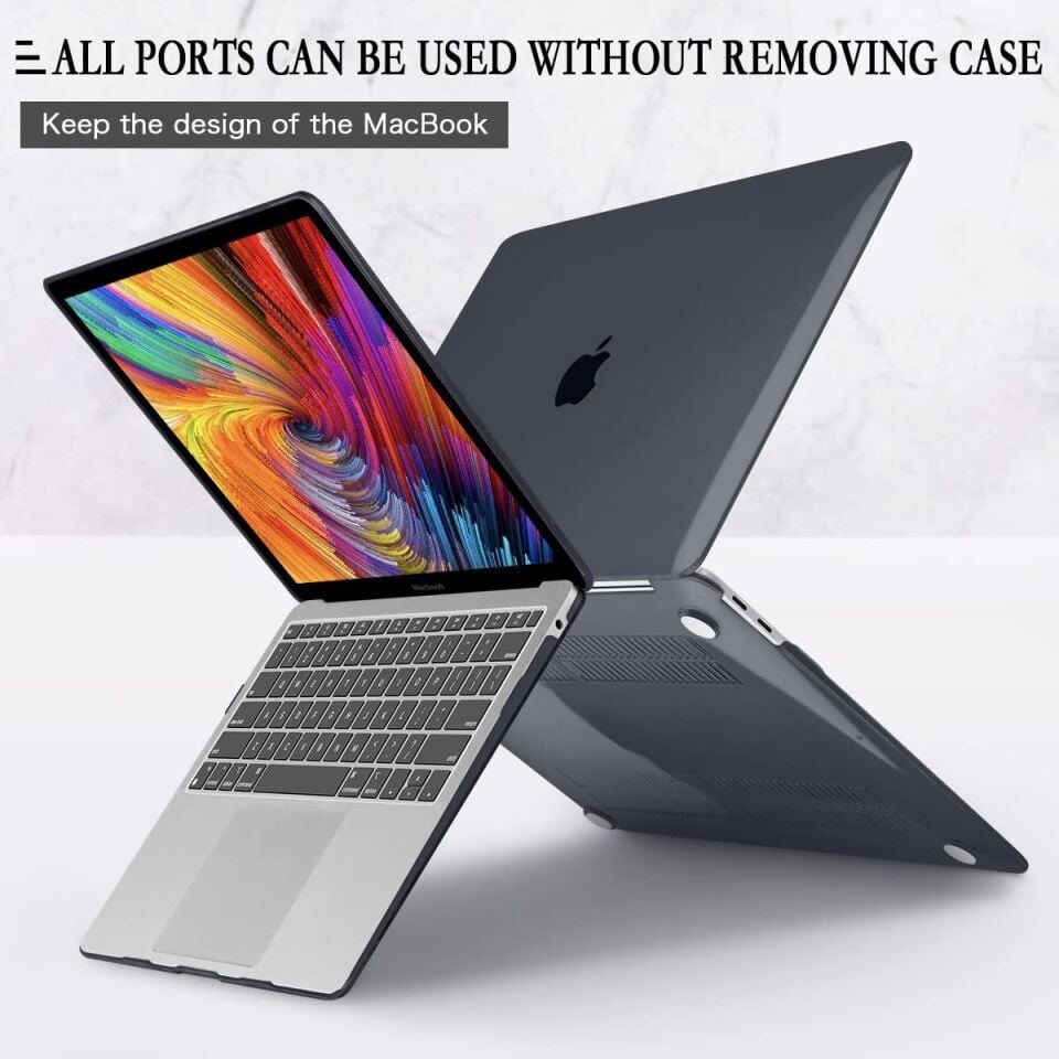 Apple MacBook Pro 16 M4 Max 2024 Çipli Darbelere Dayanıklı Ön Arka Clear Parlak Kapak Kılıf ve Koruyucu Set A3186 Siyah