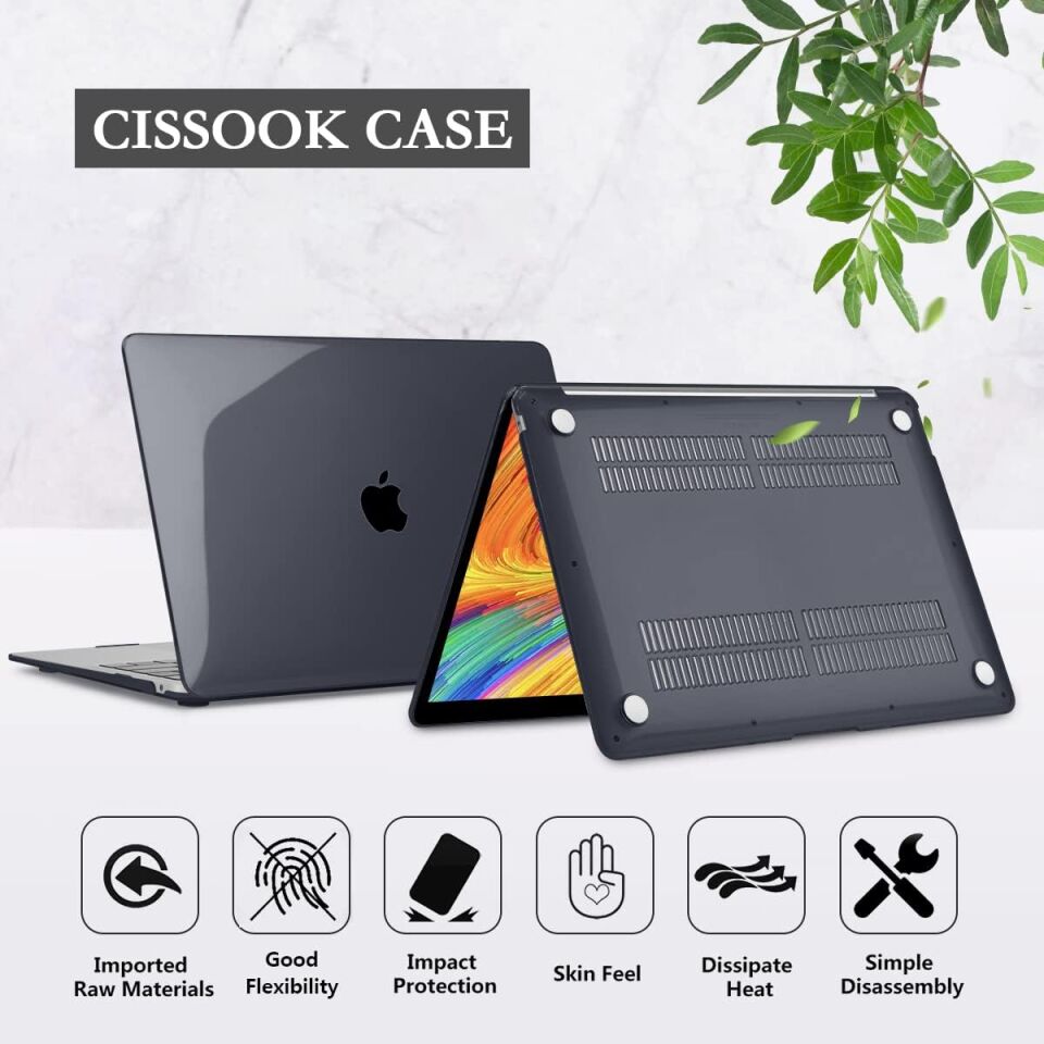 Apple MacBook Pro 16 M4 Max 2024 Çipli Darbelere Dayanıklı Ön Arka Clear Parlak Kapak Kılıf ve Koruyucu Set A3186 Siyah