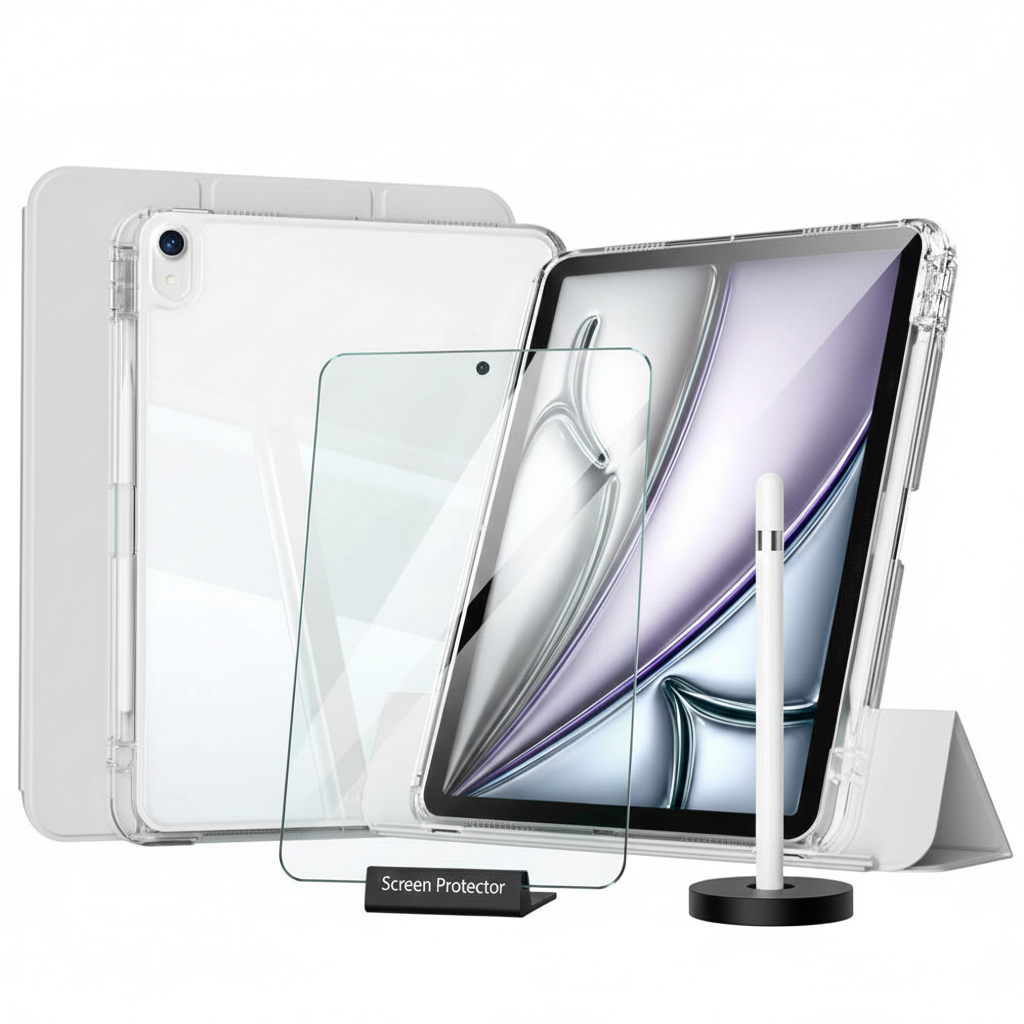 Apple iPad Air 11 M4 (2026) i-Adapt Essential Ekran Koruyucu Stylus Kalem ve Kılıf Set Gri