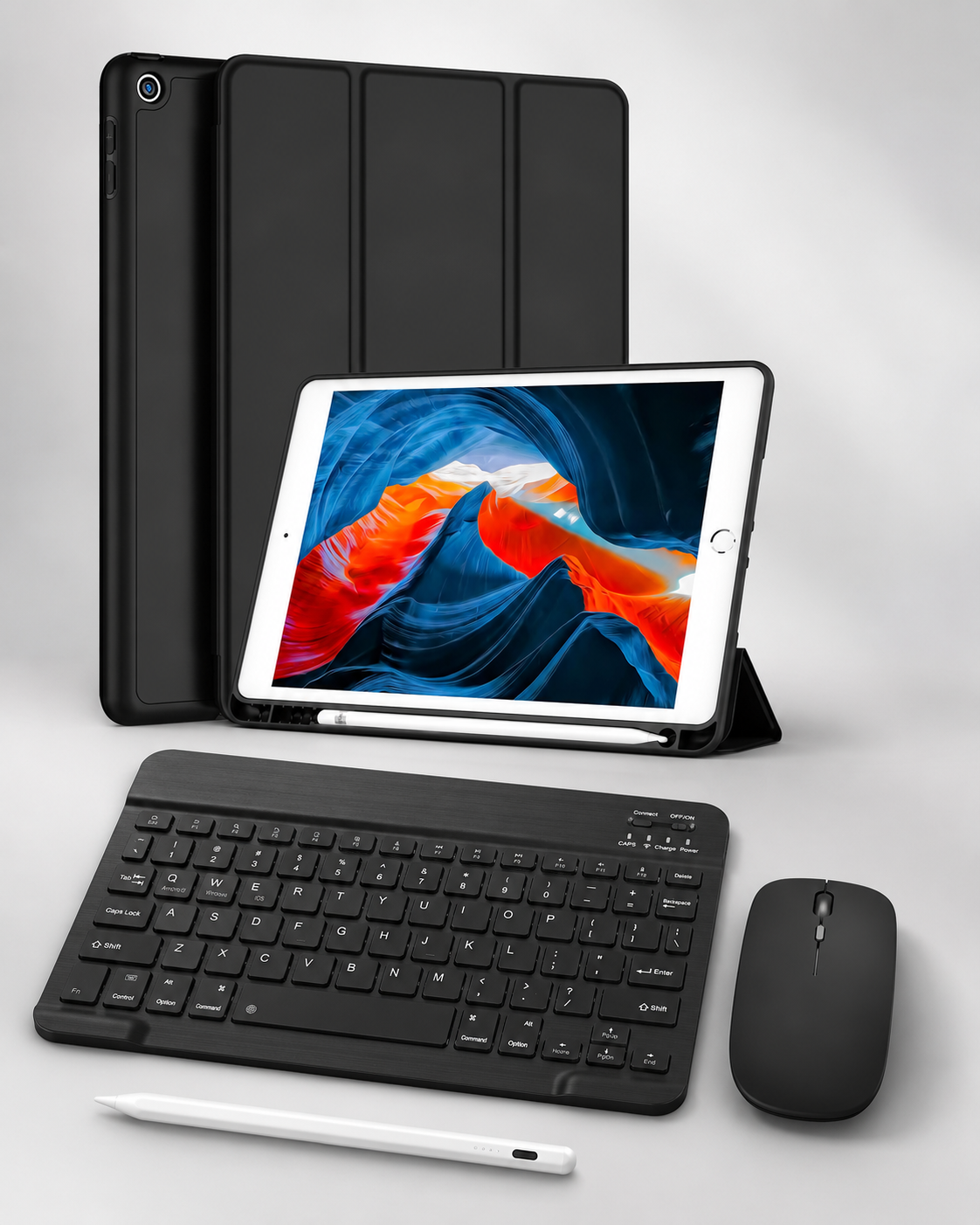 Five-E Apple iPad 7-8-9. Nesiller 10.2 Inc SlatePro Yatay Standlı Türkçe Klavye Mouse Kalem ve Kılıf Seti A2602 A2270 A2197